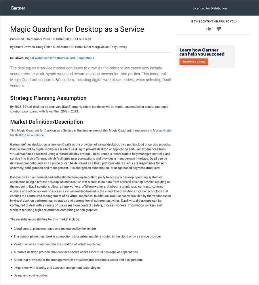 Magic Quadrant for Desktop as a Service